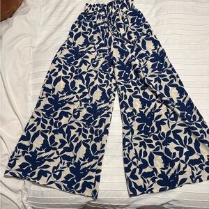 New Elegant Blue and White Floral Women's Pants